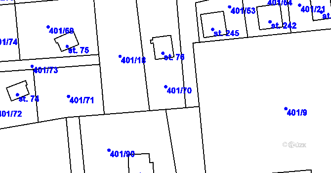 Parcela st. 401/70 v KÚ Nuzice, Katastrální mapa