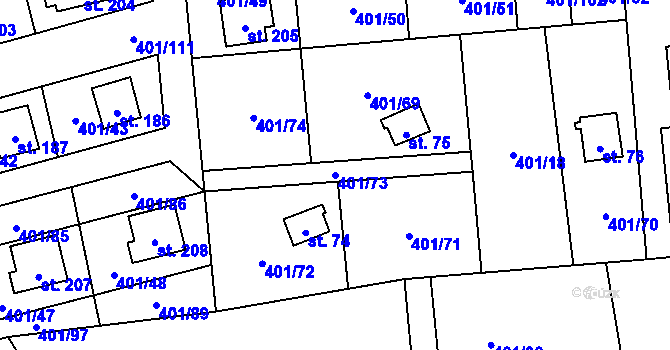 Parcela st. 401/73 v KÚ Nuzice, Katastrální mapa