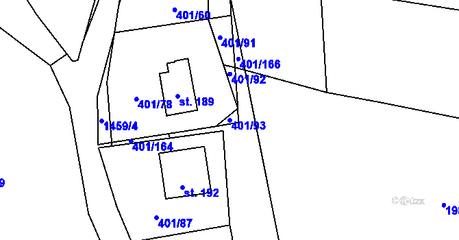 Parcela st. 401/93 v KÚ Nuzice, Katastrální mapa