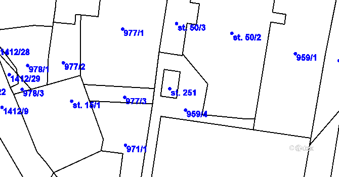 Parcela st. 251 v KÚ Nuzice, Katastrální mapa
