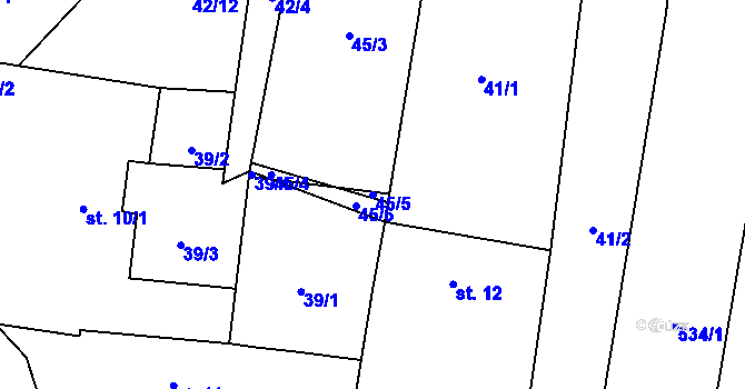 Parcela st. 45/5 v KÚ Nuzice, Katastrální mapa