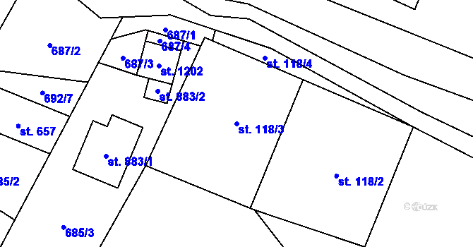 Parcela st. 118/3 v KÚ Nýdek, Katastrální mapa