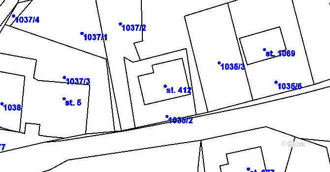 Parcela st. 412 v KÚ Nýdek, Katastrální mapa