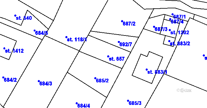 Parcela st. 657 v KÚ Nýdek, Katastrální mapa