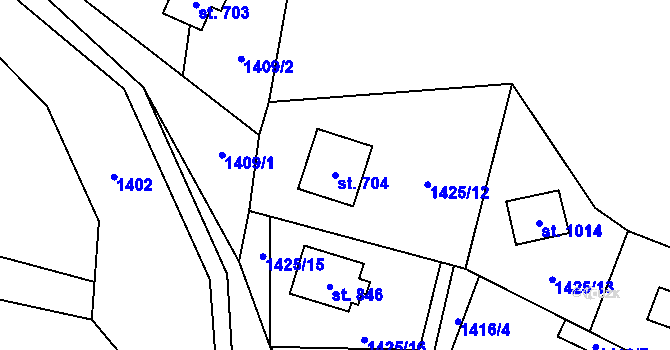 Parcela st. 704 v KÚ Nýdek, Katastrální mapa