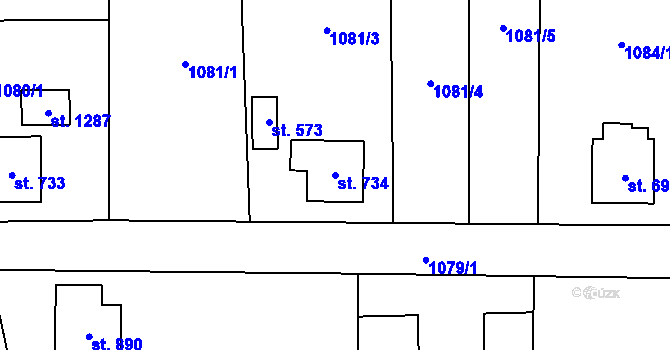 Parcela st. 734 v KÚ Nýdek, Katastrální mapa