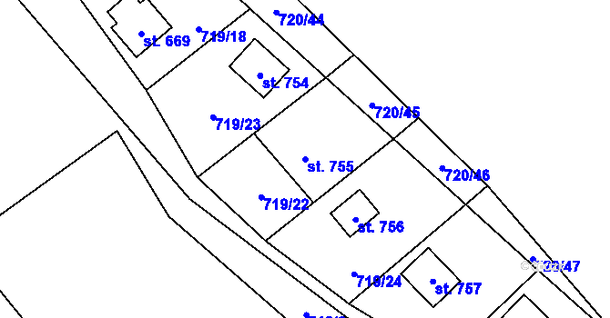 Parcela st. 755 v KÚ Nýdek, Katastrální mapa