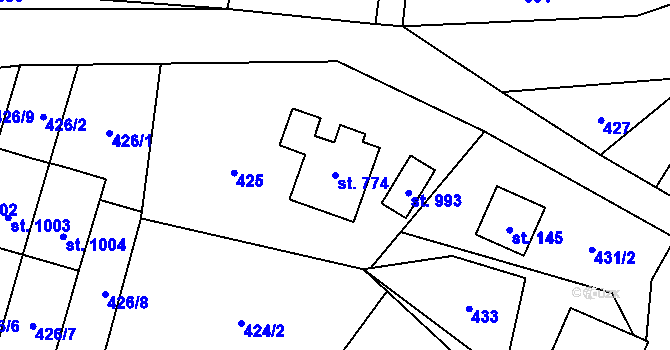 Parcela st. 774 v KÚ Nýdek, Katastrální mapa
