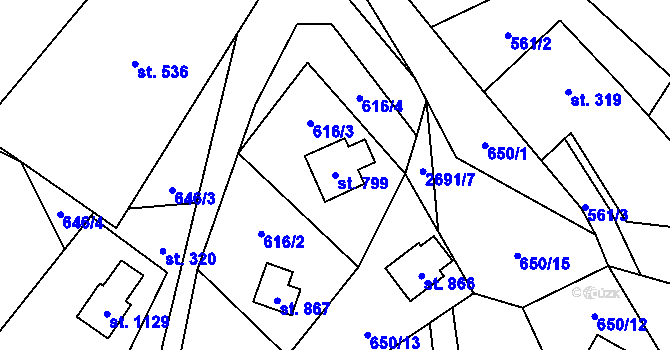 Parcela st. 799 v KÚ Nýdek, Katastrální mapa