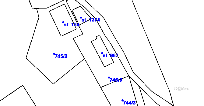 Parcela st. 967 v KÚ Nýdek, Katastrální mapa
