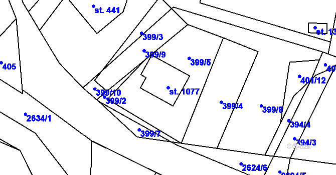 Parcela st. 1077 v KÚ Nýdek, Katastrální mapa