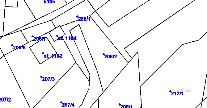Parcela st. 208/2 v KÚ Nýdek, Katastrální mapa