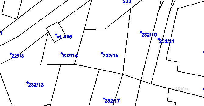 Parcela st. 232/15 v KÚ Nýdek, Katastrální mapa