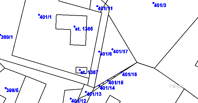 Parcela st. 401/6 v KÚ Nýdek, Katastrální mapa