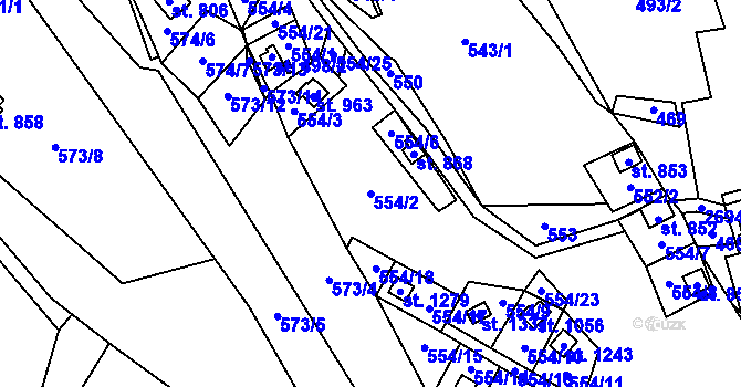 Parcela st. 554/2 v KÚ Nýdek, Katastrální mapa