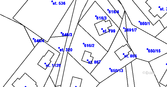 Parcela st. 616/2 v KÚ Nýdek, Katastrální mapa