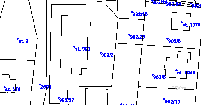 Parcela st. 982/2 v KÚ Nýdek, Katastrální mapa