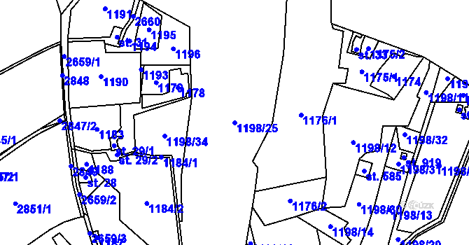 Parcela st. 1198/25 v KÚ Nýdek, Katastrální mapa