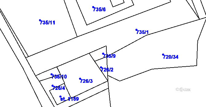 Parcela st. 735/9 v KÚ Nýdek, Katastrální mapa