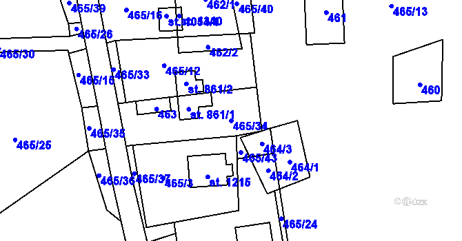 Parcela st. 465/34 v KÚ Nýdek, Katastrální mapa
