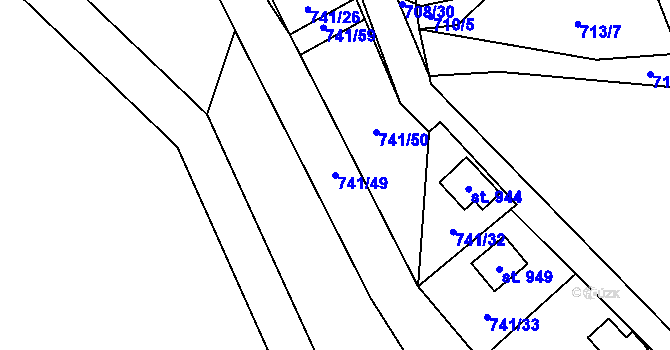 Parcela st. 741/49 v KÚ Nýdek, Katastrální mapa