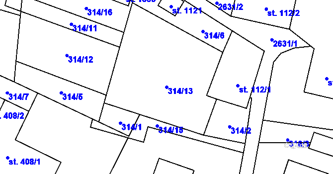 Parcela st. 314/13 v KÚ Nýdek, Katastrální mapa