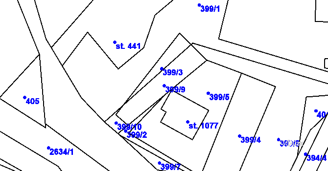 Parcela st. 399/9 v KÚ Nýdek, Katastrální mapa