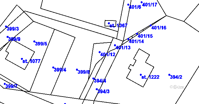 Parcela st. 401/12 v KÚ Nýdek, Katastrální mapa