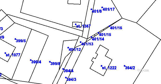 Parcela st. 401/13 v KÚ Nýdek, Katastrální mapa