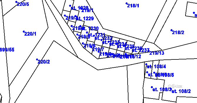 Parcela st. 219/8 v KÚ Nýdek, Katastrální mapa