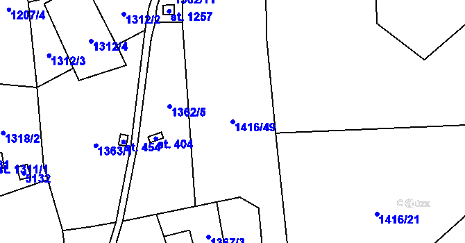 Parcela st. 1416/49 v KÚ Nýdek, Katastrální mapa