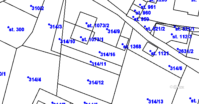 Parcela st. 314/16 v KÚ Nýdek, Katastrální mapa