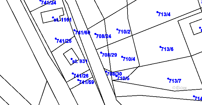 Parcela st. 708/29 v KÚ Nýdek, Katastrální mapa