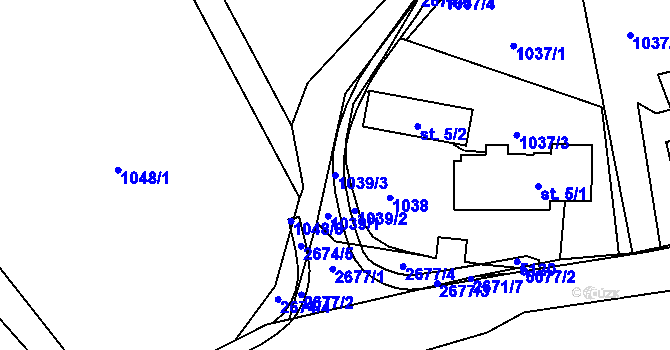 Parcela st. 1039/3 v KÚ Nýdek, Katastrální mapa