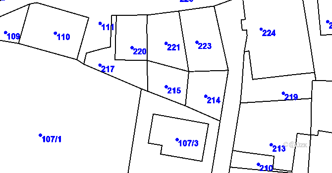 Parcela st. 215 v KÚ Nyklovice, Katastrální mapa