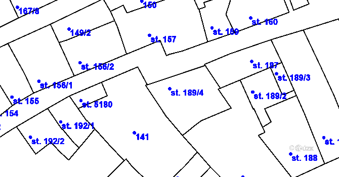Parcela st. 189/4 v KÚ Nymburk, Katastrální mapa