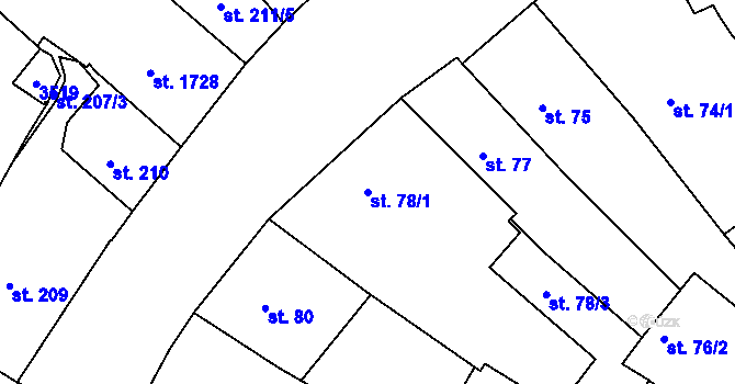 Parcela st. 78/1 v KÚ Nymburk, Katastrální mapa