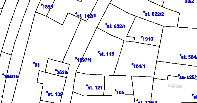 Parcela st. 119 v KÚ Nymburk, Katastrální mapa