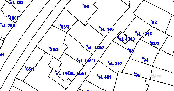 Parcela st. 145/2 v KÚ Nymburk, Katastrální mapa