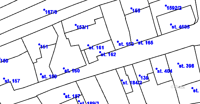 Parcela st. 162 v KÚ Nymburk, Katastrální mapa