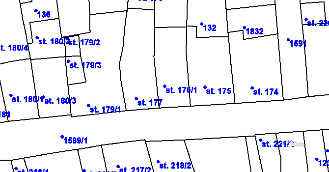 Parcela st. 176/1 v KÚ Nymburk, Katastrální mapa