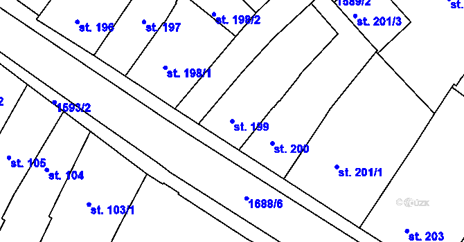 Parcela st. 199 v KÚ Nymburk, Katastrální mapa