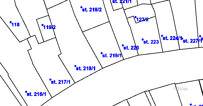Parcela st. 219/1 v KÚ Nymburk, Katastrální mapa