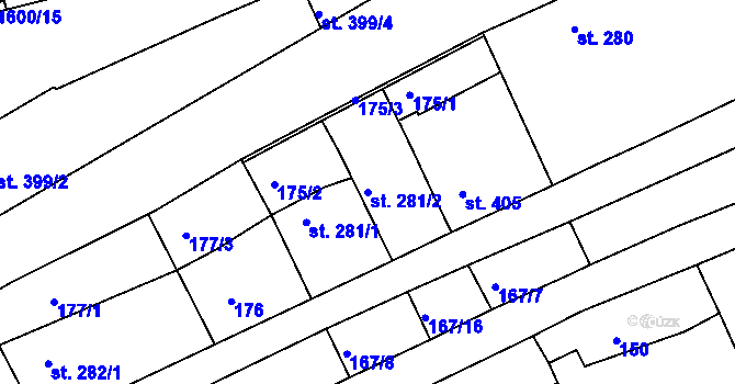 Parcela st. 281/2 v KÚ Nymburk, Katastrální mapa