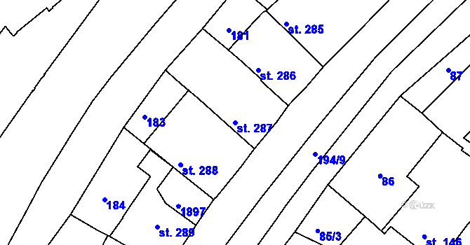 Parcela st. 287 v KÚ Nymburk, Katastrální mapa