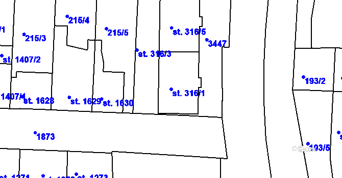 Parcela st. 316/1 v KÚ Nymburk, Katastrální mapa