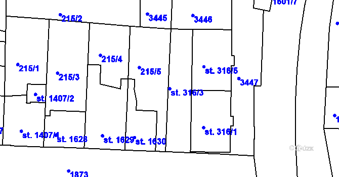 Parcela st. 316/3 v KÚ Nymburk, Katastrální mapa