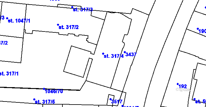 Parcela st. 317/4 v KÚ Nymburk, Katastrální mapa