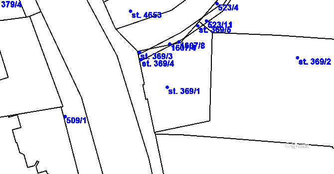 Parcela st. 369/1 v KÚ Nymburk, Katastrální mapa