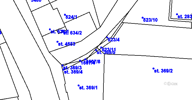 Parcela st. 369/5 v KÚ Nymburk, Katastrální mapa